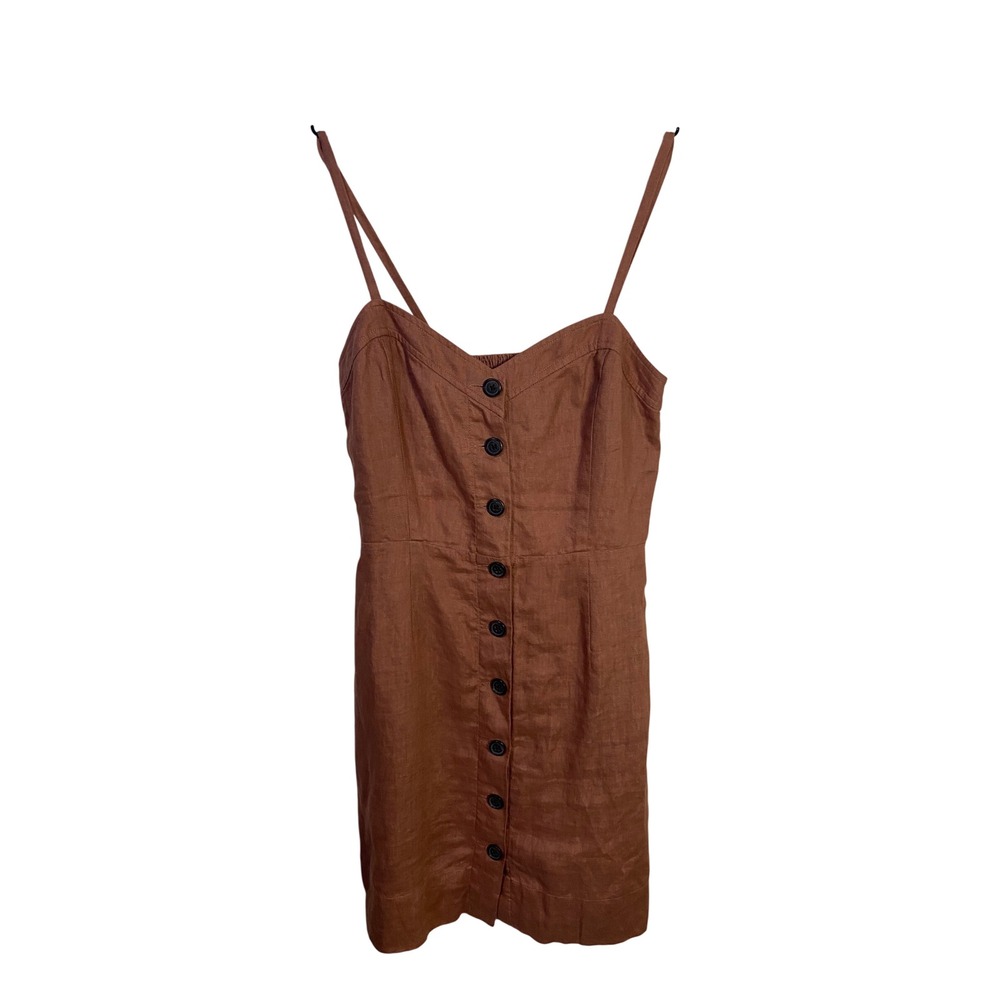 Wilfred Aritzia Ducharme Linen Dress Button Front Mini Terracotta Brown Size 0